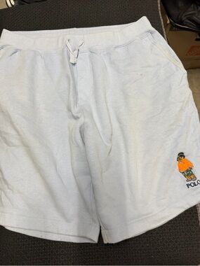 Ralph Lauren Light Blue Cotton Bear Embroidered Athletic Shorts